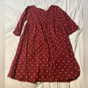 Girls Burgundy polka dot dress. Size M (8)